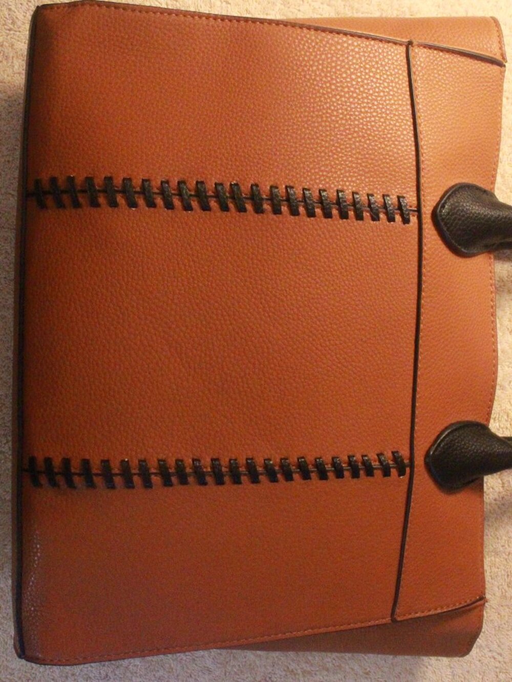 Sugar Cognac Satchel with Black Whipstitch Detail